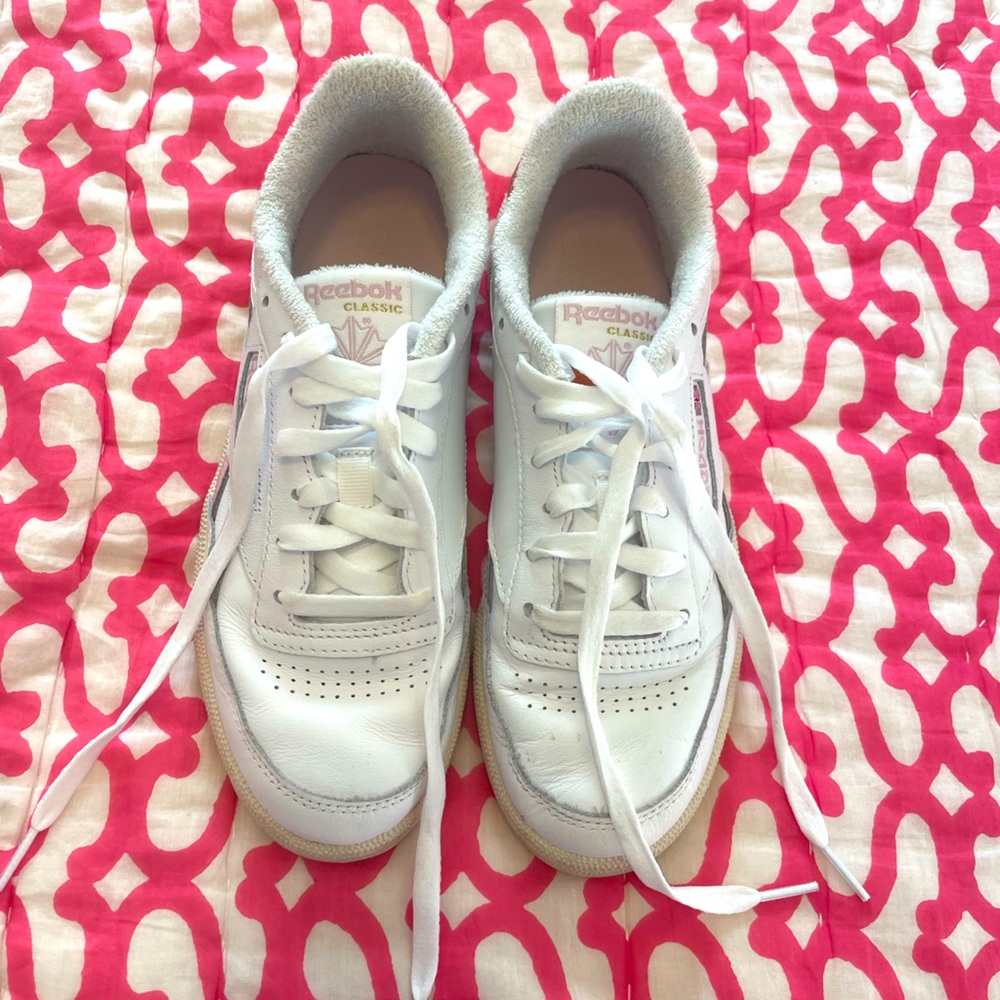 reebok pink and white club c 85